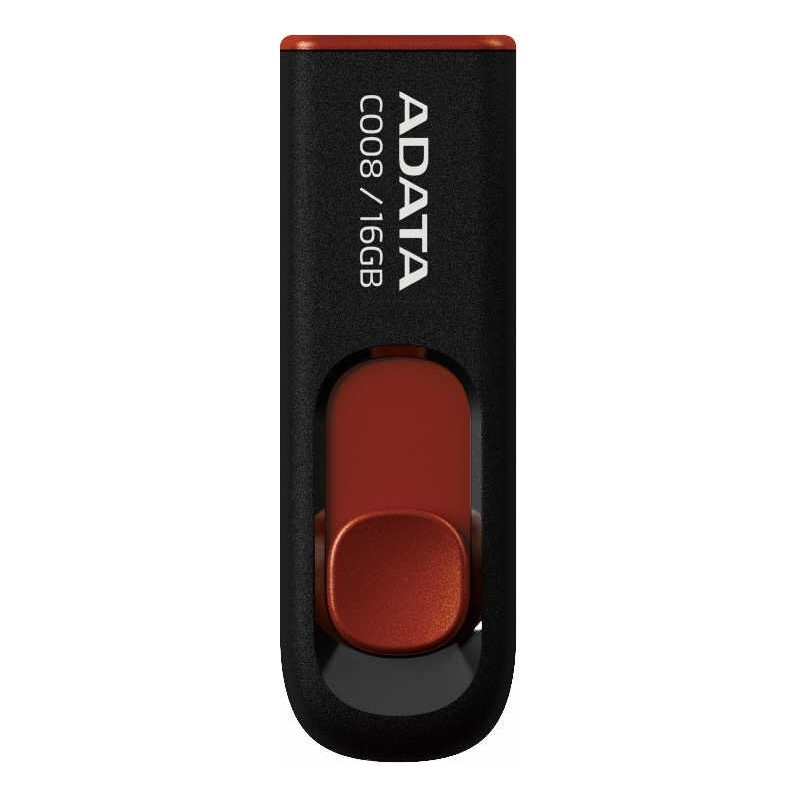 MEMORIE USB 2.0 ADATA 16 GB, retractabila, carcasa plastic, negru / rosu, "AC008-16G-RKD" (timbru verde 0.03 lei)
