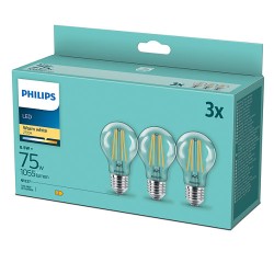 SET 3 becuri LED Philips, soclu E27, putere 8.5W, forma clasic, lumina alb calda, alimentare 220 - 240 V, "000008718699696955" (
