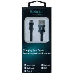 CABLU alimentare si date SPACER, pt. smartphone, USB 2.0 (T) la Micro-USB 2.0 (T), Braided,,Retail pack, 1m, black,&nbsp; "SPDC-