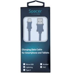 CABLU alimentare si date SPACER, pt. smartphone, USB 2.0 (T) la Lightning (T), pentru Iphone,PVC,Retail pack, 1m, black,&nbsp; "