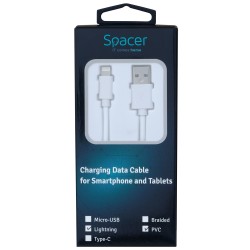 CABLU alimentare si date SPACER, pt. smartphone, USB 2.0 (T) la Lightning (T), pentru Iphone,PVC,Retail pack, 0.5m, White,&nbsp;