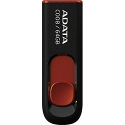 MEMORIE USB 2.0 ADATA 64 GB, retractabila, carcasa plastic, negru / rosu, "AC008-64G-RKD" (timbru verde 0.03 lei)