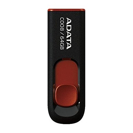 MEMORIE USB 2.0 ADATA 64 GB, retractabila, carcasa plastic, negru / rosu, "AC008-64G-RKD" (timbru verde 0.03 lei)