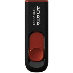 MEMORIE USB 2.0 ADATA  8 GB, retractabila, carcasa plastic, negru / rosu, "AC008-8G-RKD" (timbru verde 0.03 lei)