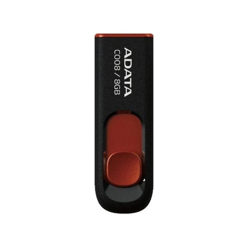 MEMORIE USB 2.0 ADATA  8 GB, retractabila, carcasa plastic, negru / rosu, "AC008-8G-RKD" (timbru verde 0.03 lei)