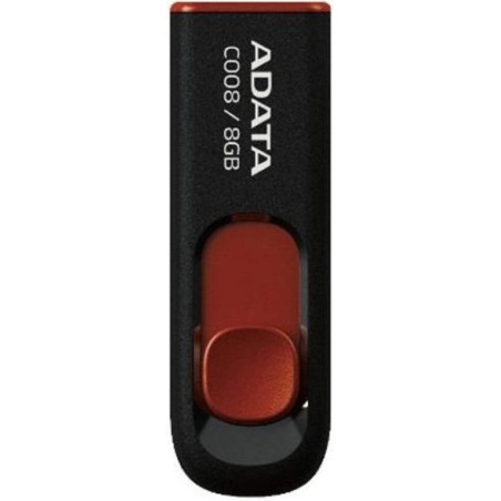 MEMORIE USB 2.0 ADATA  8 GB, retractabila, carcasa plastic, negru / rosu, "AC008-8G-RKD" (timbru verde 0.03 lei)