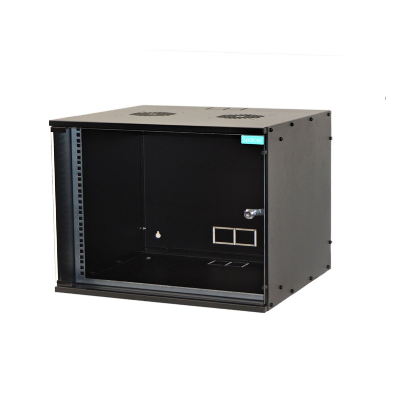 CABINET 19" SPACER    4U 515x450mm, fixare pe perete, Flatpack (dezasamblat),  Black, usa sticla cu blocare, otel 1.5mm, sarcina