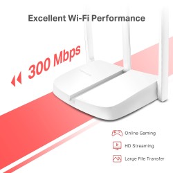 ROUTER MERCUSYS wireless  300Mbps, 1 x 10/100Mbps WAN, 3 x 10/100Mbps LAN, 3 x antene externe "MW306R" (timbru verde 0.8 lei)
