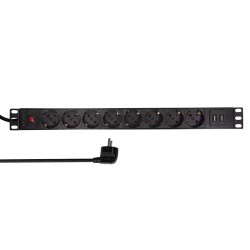 PDU LOGILINK 1U pt. rack 19 inch, 8 prize Schuko, intrare Schuko, max 16 A, on/off, protectie la supratensiune, 2 x USB 2.1A, 2 