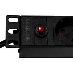 PDU LOGILINK 1U pt. rack 19 inch, 8 prize Schuko, intrare Schuko, max 16 A, on/off, protectie la supratensiune, 2 x USB 2.1A, 2 