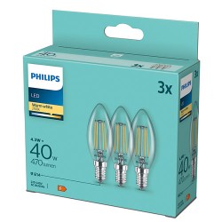 SET 3 becuri LED Philips, soclu E14, putere 4.7W, forma lumanare, lumina alb calda, alimentare 220 - 240 V, "000008718699777791"