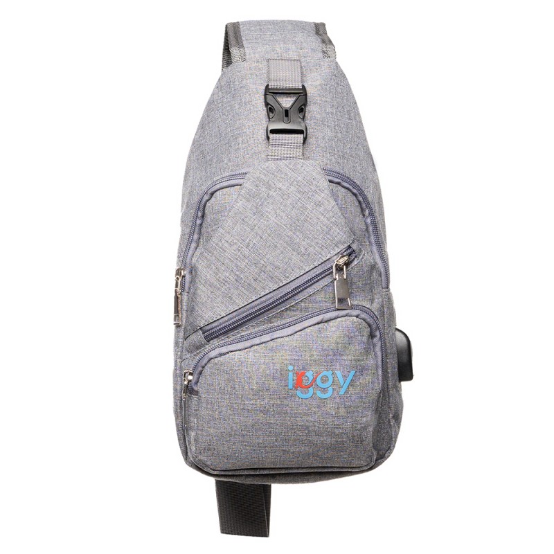 RUCSAC Sling Iggy, polyester,1 bretea, 1 compartiment principal,2 compartimente frontale, 32x16x6.9cm, mufa USB incarcare+cablu,