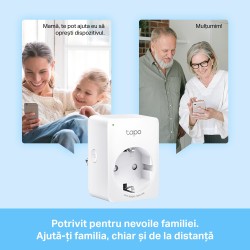 PRIZA inteligenta TP-LINK, Schuko x 1, cu monitorizarea energiei, conectare prin Schuko (T), 16 A, programare prin smartphone, B