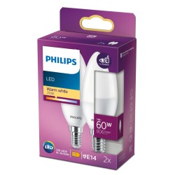 SET 2 becuri LED Philips, soclu E14, putere 7W, forma lumanare, lumina alb calda, alimentare 220 - 240 V, "000008719514310179" (