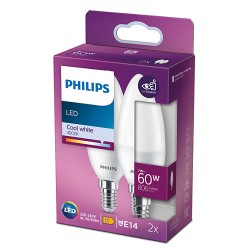 SET 2 becuri LED Philips, soclu E14, putere 7W, forma lumanare, lumina alb rece, alimentare 220 - 240 V, "000008719514310216" (t