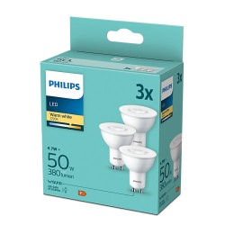 SET 3 becuri LED Philips, soclu GU10, putere 4.7W, forma plat, lumina alb calda, alimentare 220 - 240 V, "000008719514393998" (t