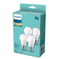 SET 4 becuri LED Philips, soclu E27, putere 8W, forma oval, lumina alb calda, alimentare 220 - 240 V, "000008718699774639" (timb