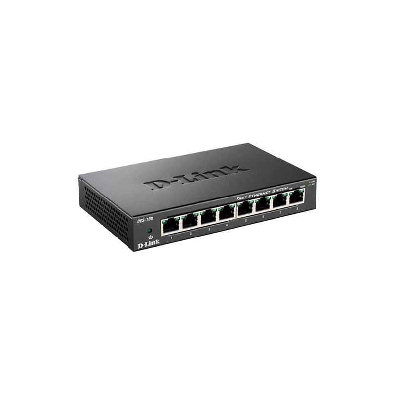 SWITCH D-LINK  8 porturi 10/100Mbps. carcasa metalica, "DES-108" (timbru verde 2 lei)
