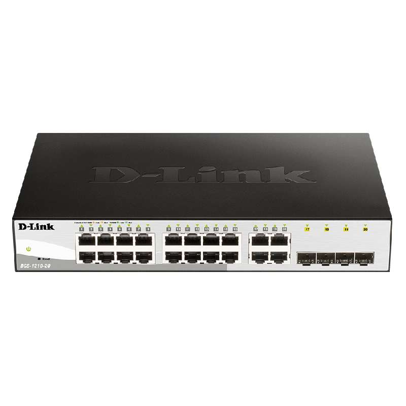 SWITCH D-LINK SMART 16 porturi Gigabit + 4 porturi combo SFP, carcasa metalica, rackabil, "DGS-1210-20" (timbru verde 2 lei)