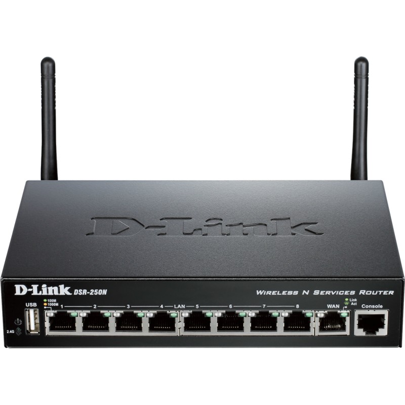 ROUTER D-LINK wireless. N VPN, 8 porturi Gigabit, 2 antene externe, 45Mbps Firewa60, 35Mbps VPN, 20.000 sesiuni concurente, 25 V