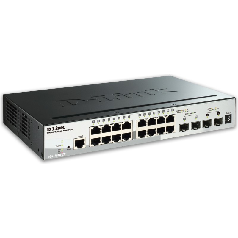 SWITCH D-LINK SMART 16 porturi Gigabit. + 2 porturi SFP + 2 porturi 10G SFP+, carcasa metalica, rackabil, "DGS-1510-20" (timbru 