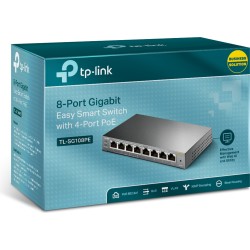 SWITCH PoE TP-LINK  8 porturi Gigabit (4 PoE), IEEE 802.3af, carcasa metalica "TL-SG108PE" (timbru verde 2 lei)