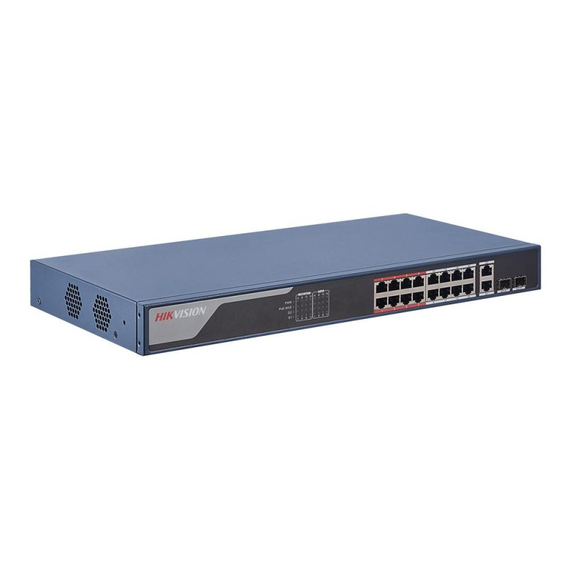 SWITCH. PoE Hikvision, port 10/100x 16 | Gigabit x 2, rackabil, carcasa metalica, "DS-3E1318P-EI" (timbru verde 2 lei)