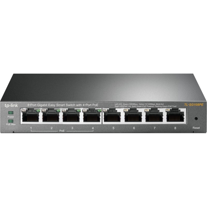 SWITCH PoE TP-LINK  8 porturi Gigabit (4 PoE), IEEE 802.3af, carcasa metalica "TL-SG108PE" (timbru verde 2 lei)