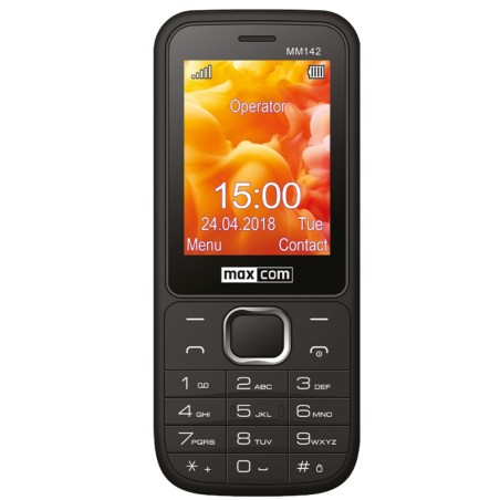 Telefon cu butoane, Maxcom, "MM142" ecran 2.4 inch, dual sim, rez. camera 0.3 Mpix, 2G, OEM, acumulator 800 mAh, negru, "MM142 B