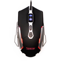 MOUSE Spacer - gaming, gaming, cu fir, USB, optic, 3.200 dpi, butoane/scroll 7/1, iluminare, negru, "SPGM-PULSAR-LITE" 46501553 