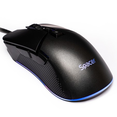 MOUSE Spacer - gaming, gaming, cu fir, USB, optic, rezolutie selectabila max. 8.000 dpi, butoane/scroll 7/1, iluminare RGB, negr