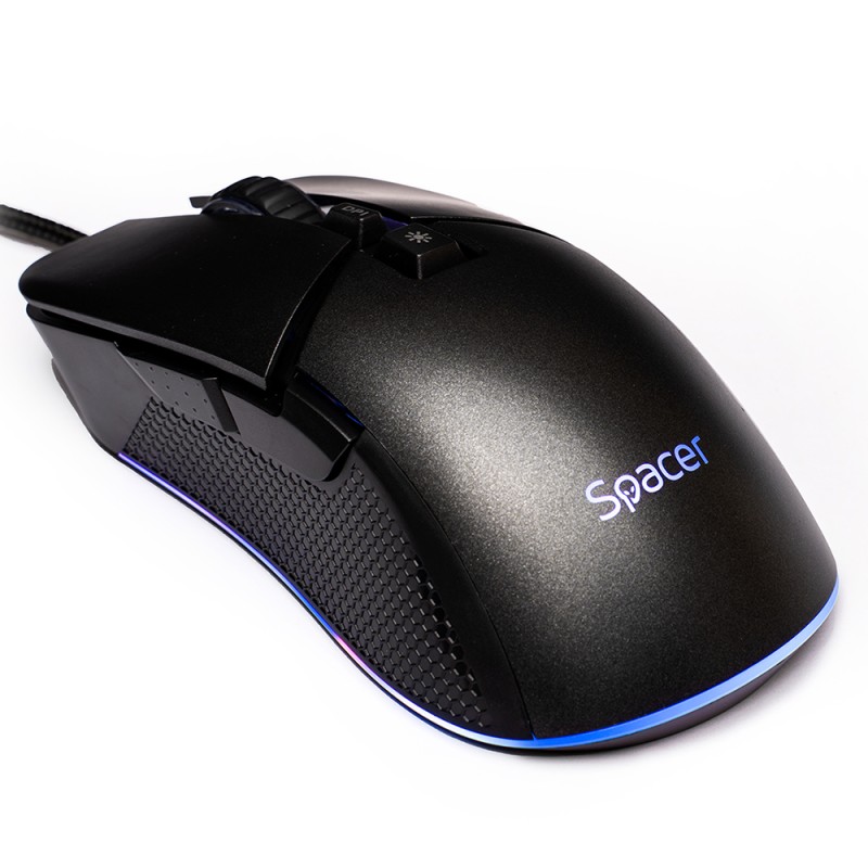 MOUSE Spacer - gaming, gaming, cu fir, USB, optic, rezolutie selectabila max. 8.000 dpi, butoane/scroll 7/1, iluminare RGB, negr