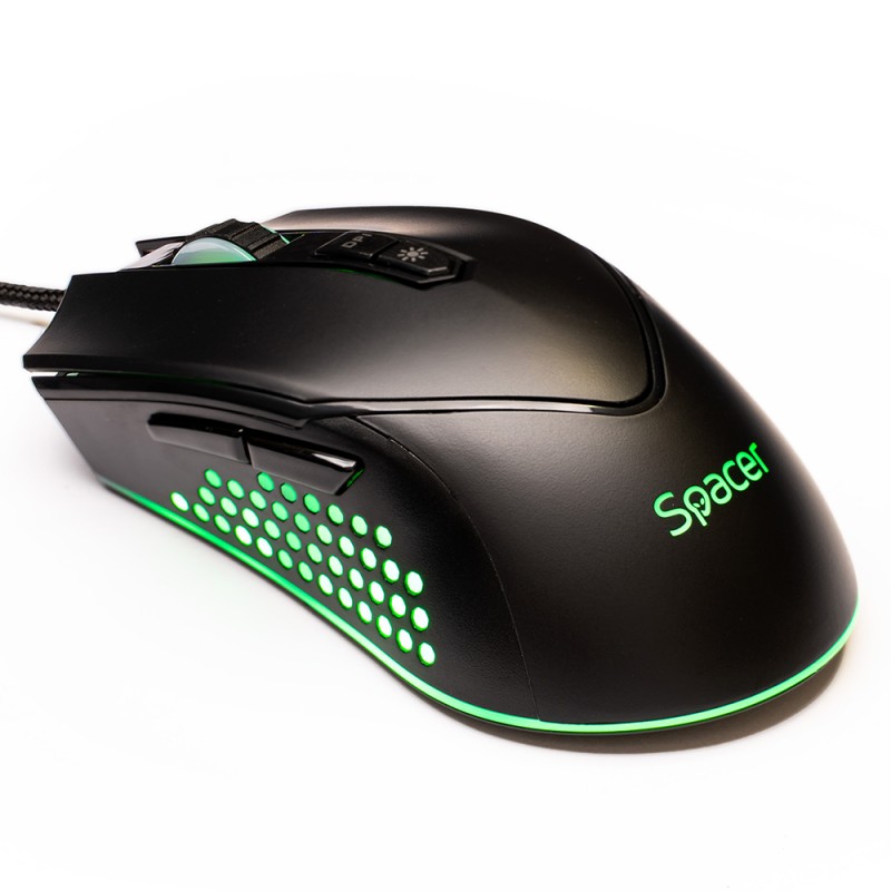 MOUSE Spacer - gaming, gaming, cu fir, USB, optic, 12.000 dpi, butoane/scroll 7/1, iluminare RGB, negru, "SPGM-ALIEN-NOVA" (timb