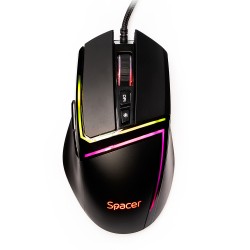 MOUSE Spacer - gaming, gaming, cu fir, USB, optic, 12.000 dpi, butoane/scroll 7/1, iluminare RGB, negru, "SPGM-ALIEN-PRO" (timbr