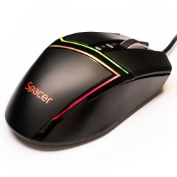 MOUSE Spacer - gaming, gaming, cu fir, USB, optic, 12.000 dpi, butoane/scroll 7/1, iluminare RGB, negru, "SPGM-ALIEN-PRO" (timbr