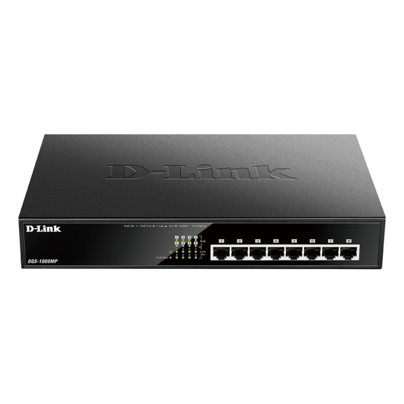 SWITCH PoE D-LINK  8 porturi Gigabit (8 PoE+), IEEE 802.3af/at, carcasa metalica, rackabil, "DGS-1008MP"(timbru verde 2 lei)