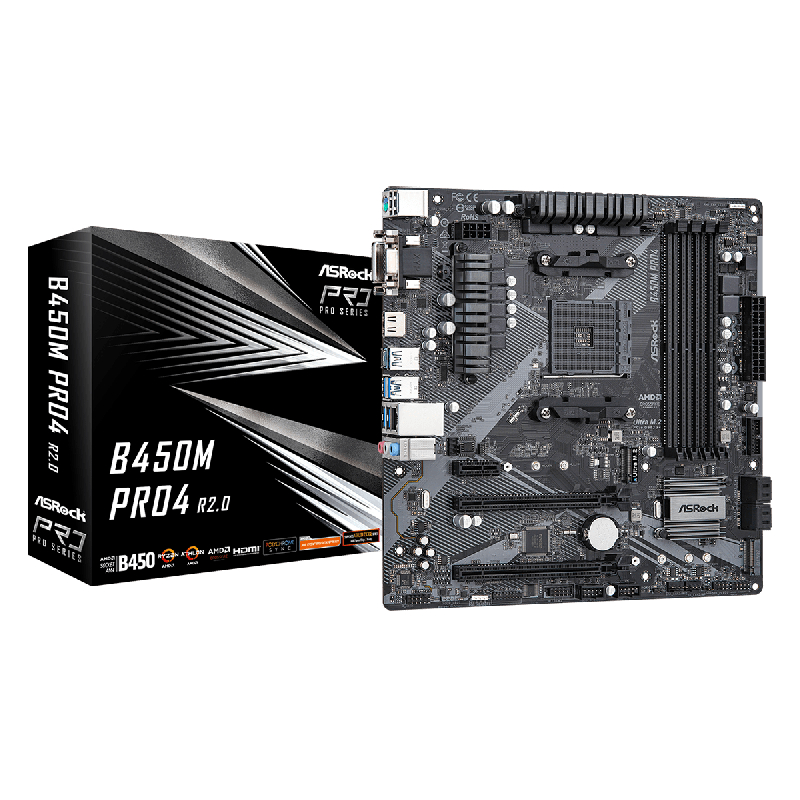 PLACA de BAZA Asrock "B450M PRO4 R2.0", skt AM4, mATX, AMD B450, 4 x DDR4, max. 128 GB, 4 x SATA, 2 x M.2, 7.1, "B450M PRO4 R2.0