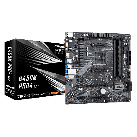 PLACA de BAZA Asrock "B450M PRO4 R2.0", skt AM4, mATX, AMD B450, 4 x DDR4, max. 128 GB, 4 x SATA, 2 x M.2, 7.1, "B450M PRO4 R2.0