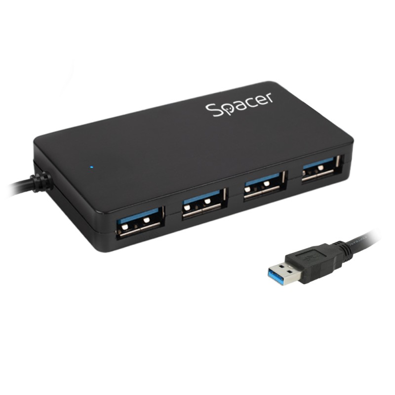 HUB extern SPACER, porturi USB: USB 3.0 x 4, conectare prin USB 3.0, cablu 1m lungime, negru, "SPH-332" 45504832   (timbru verde