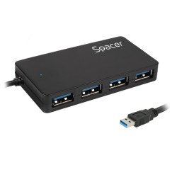 HUB extern SPACER, porturi USB: USB 3.0 x 4, conectare prin USB 3.0, cablu 1m lungime, negru, "SPH-332" 45504832   (timbru verde