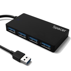 HUB extern SPACER, porturi USB: USB 3.0 x 4, conectare prin USB 3.0, cablu 1m lungime, negru, "SPH-332" 45504832   (timbru verde