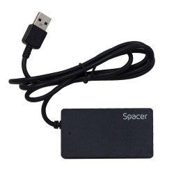 HUB extern SPACER, porturi USB: USB 3.0 x 4, conectare prin USB 3.0, cablu 1m lungime, negru, "SPH-332" 45504832   (timbru verde