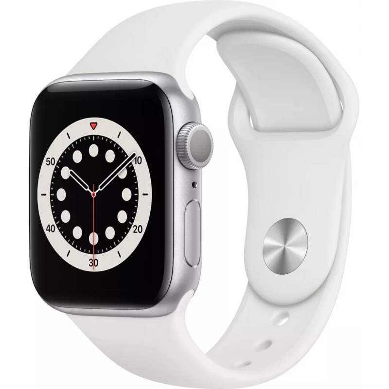 Apple Watch S6 GPS, 40mm Silver Aluminium Case with White Sport Band - Regular, "mg283wb/a" (timbru verde 0.18 lei)