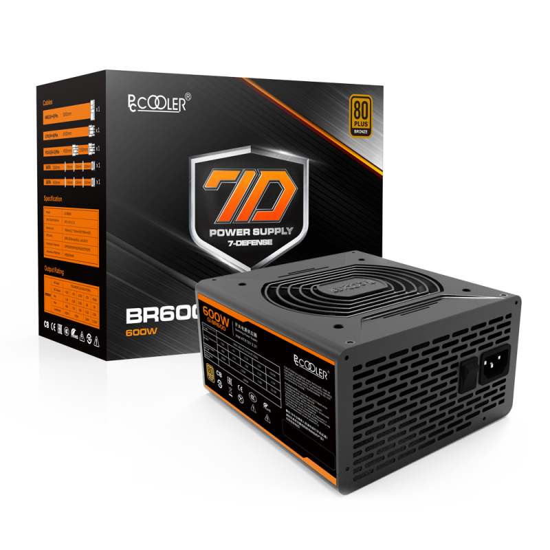 SURSA PCCOOLER 600W (real), fan 120mm PWM, 80 Plus Bronze, 2x PCI-E (6+2),  6x S-ATA "GI-BR600",  (timbru verde 2 lei)