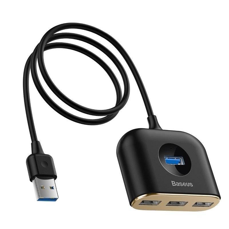 HUB extern Baseus Square, porturi USB: USB 3.0 x 1 + USB 2.0 x 3, conectare prin USB 3.0, lungime 1 m, negru, "CAHUB-AY01" (timb