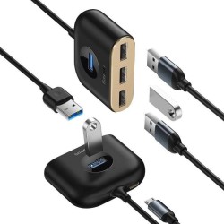 HUB extern Baseus Square, porturi USB: USB 3.0 x 1 + USB 2.0 x 3, conectare prin USB 3.0, lungime 1 m, negru, "CAHUB-AY01" (timb