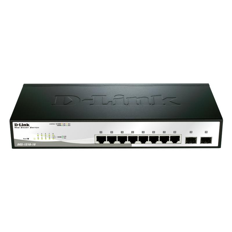SWITCH D-LINK SMART  8 porturi Gigabit + 2 sloturi SFP, carcasa metalica, rackabil, "DGS-1210-10" (timbru verde 2 lei)