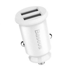 INCARCATOR auto Baseus Grain, 2 x USB Output 5V/3.1A, 15W total ambele porturi, pt. bricheta auto, alb "CCALL-ML02" (timbru verd