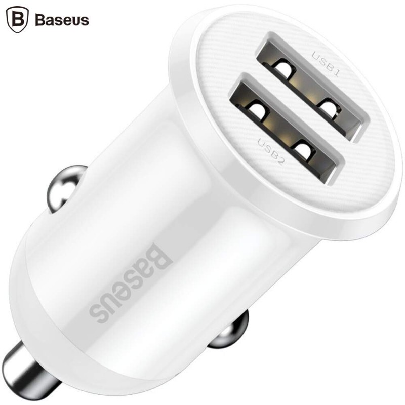 INCARCATOR auto Baseus Grain Pro, 2 x USB Output 5V/4.8A 24W total ambele porturi, pt. bricheta auto, alb "CCALLP-02" (timbru ve