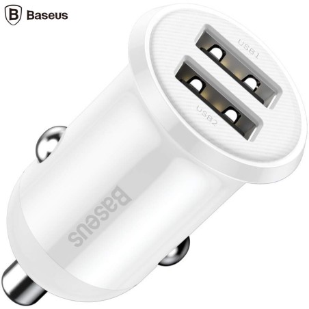 INCARCATOR auto Baseus Grain Pro, 2 x USB Output 5V/4.8A 24W total ambele porturi, pt. bricheta auto, alb "CCALLP-02" (timbru ve